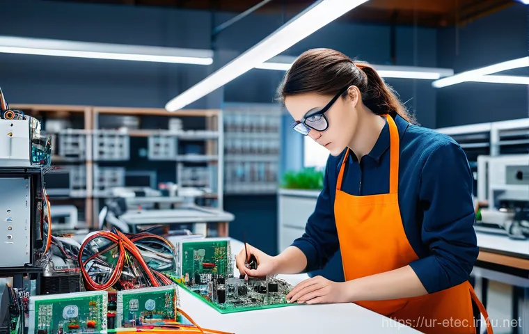 전자기술사 자격증 활용 사례별 분석 - **Prompt: "A focused young adult, either male or female, meticulously assembling a complex circuit b...