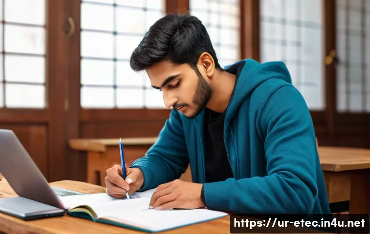 전자기술사와 시험 준비의 학습 자료 추천 - A focused young South Asian male student wearing modest casual clothes, sitting at a wooden desk wit...