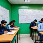 Home 19 전자기술사 실기시험 문제 유형 분석 - A detailed classroom scene in a Pakistani engineering college, showing a diverse group of Urdu-speak...