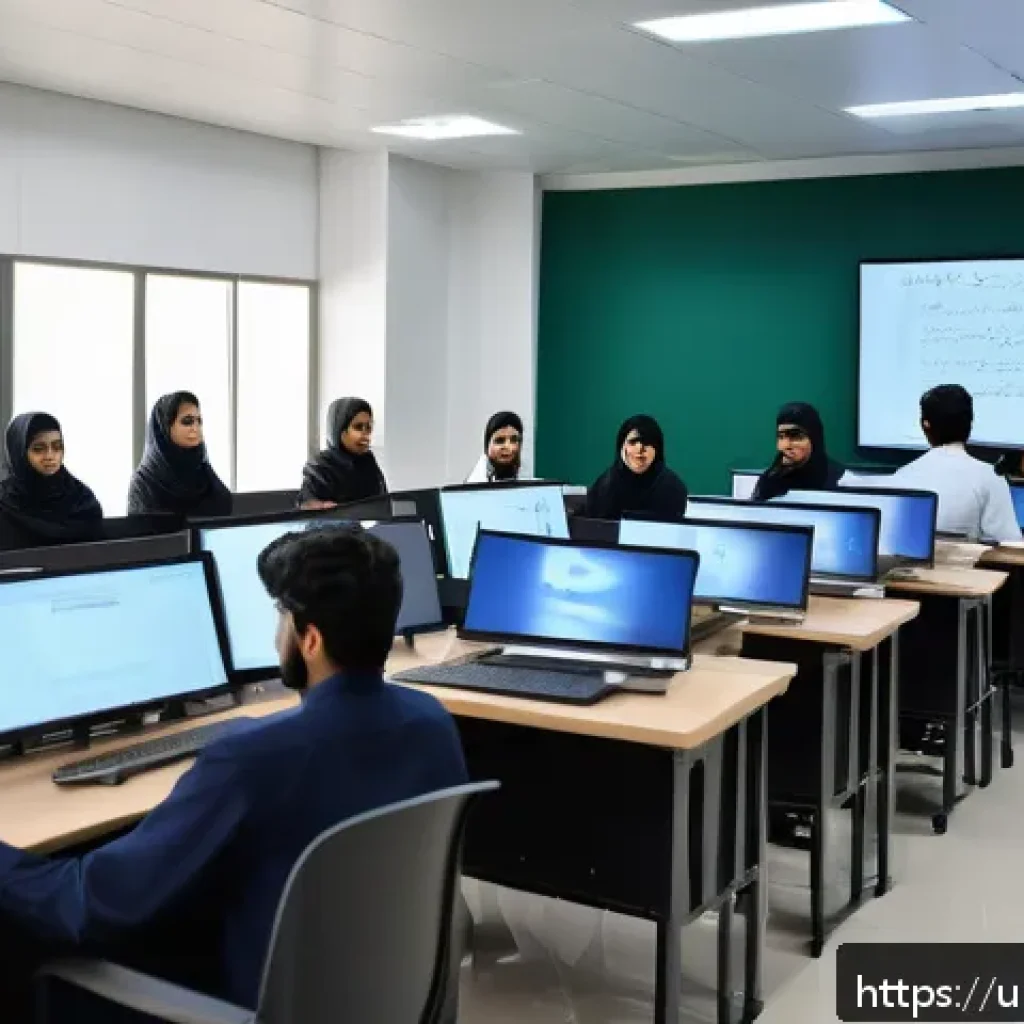 전자기술사와 자격 취득 동기 부여 사례 - A modern university classroom setting in Pakistan, showing a diverse group of graduate students enga...